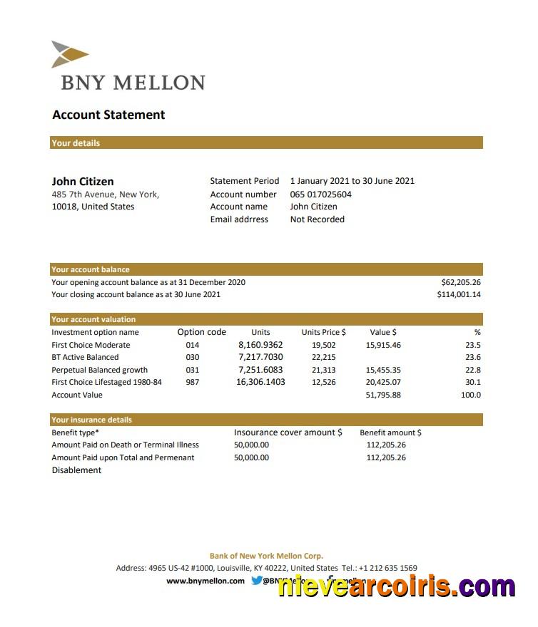 USA Bank of New York Mellon excel pdf